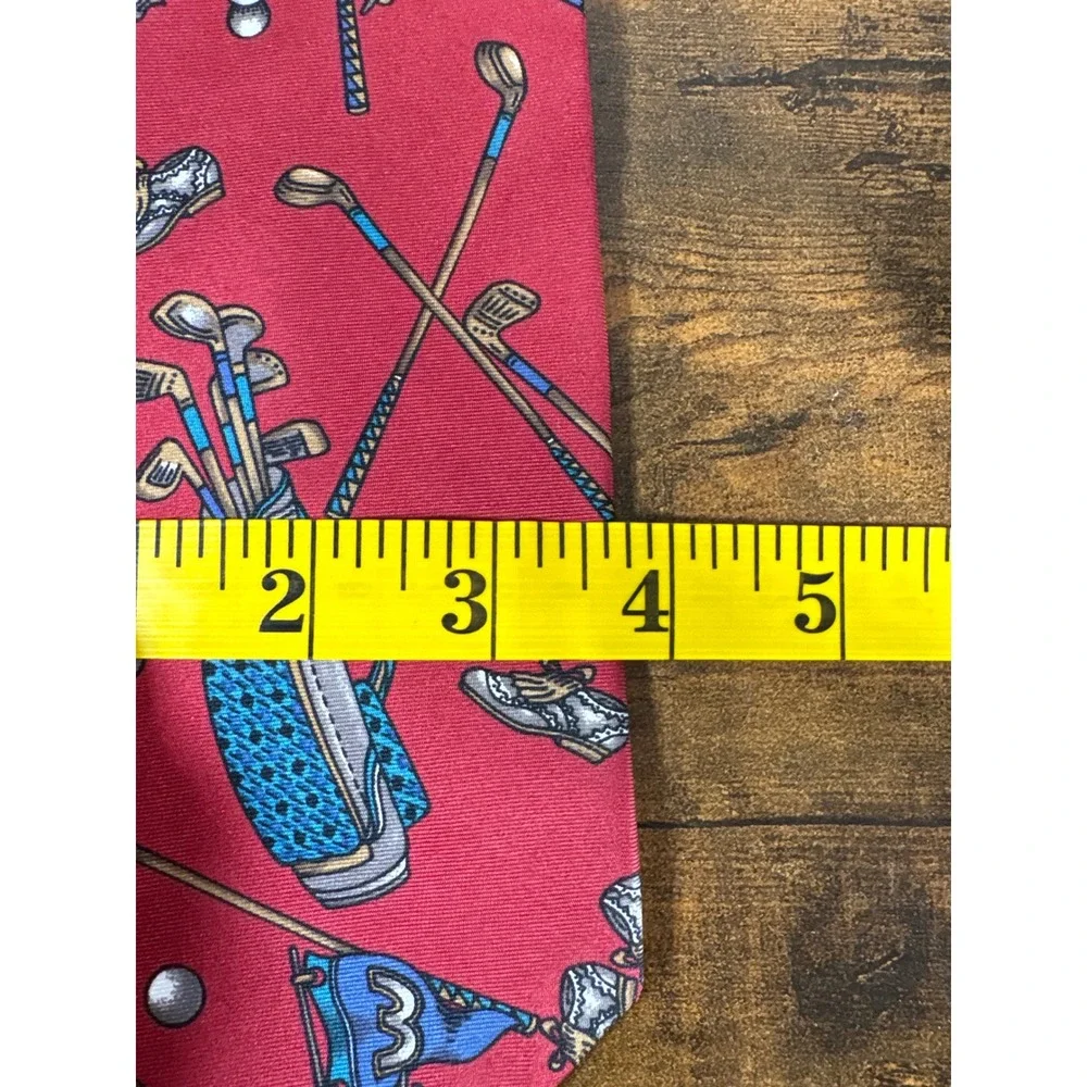 Rooster West End Collection Mens Red Silk Golf Motif Necktie Made in USA Classic